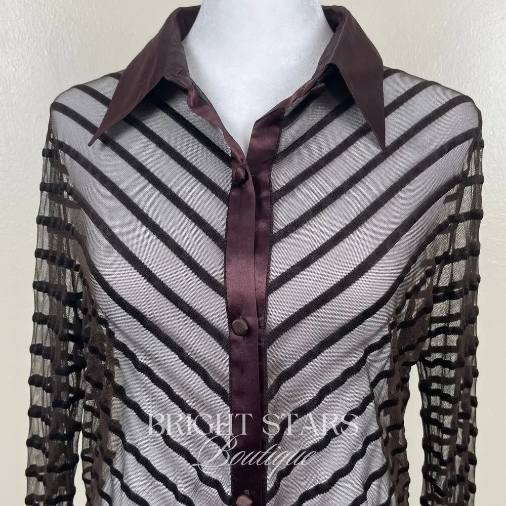 Super Rare Brown Sheer Stripe Top ASO Cordelia Chase Buffy The Vampire Slayer